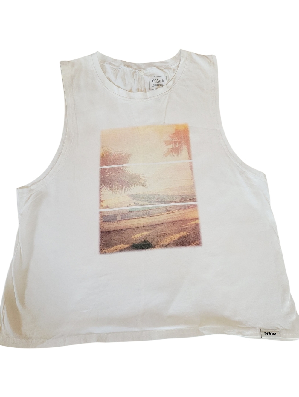 Prana Tank With Beach Scene Cotton Loose Fit Size Medium